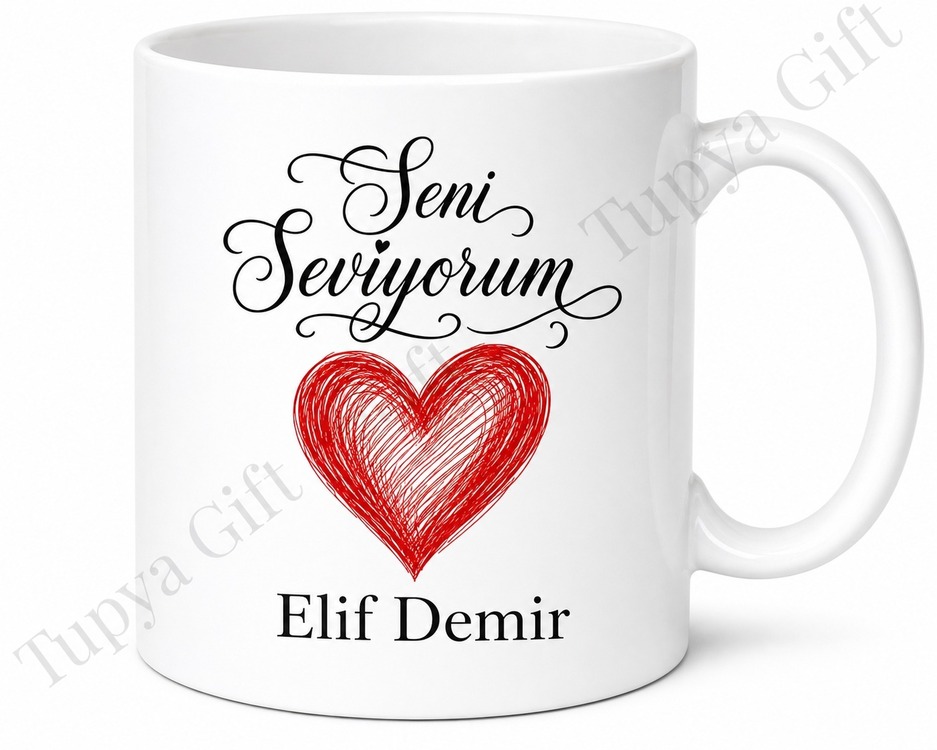 Seni Seviyorum Yazılı Kişiye Özel Baskılı Kupa Bardak Sevgiliye Hediye