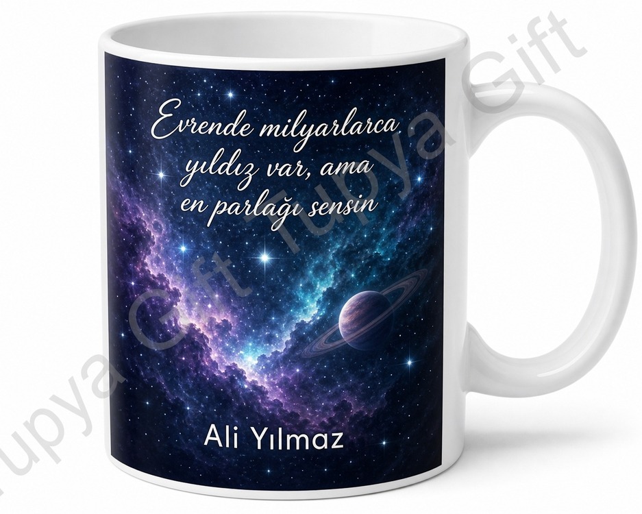 Uzay Temalı Baskılı Kupa Bardak Hediye Galaksi Desenli Porselen Mug