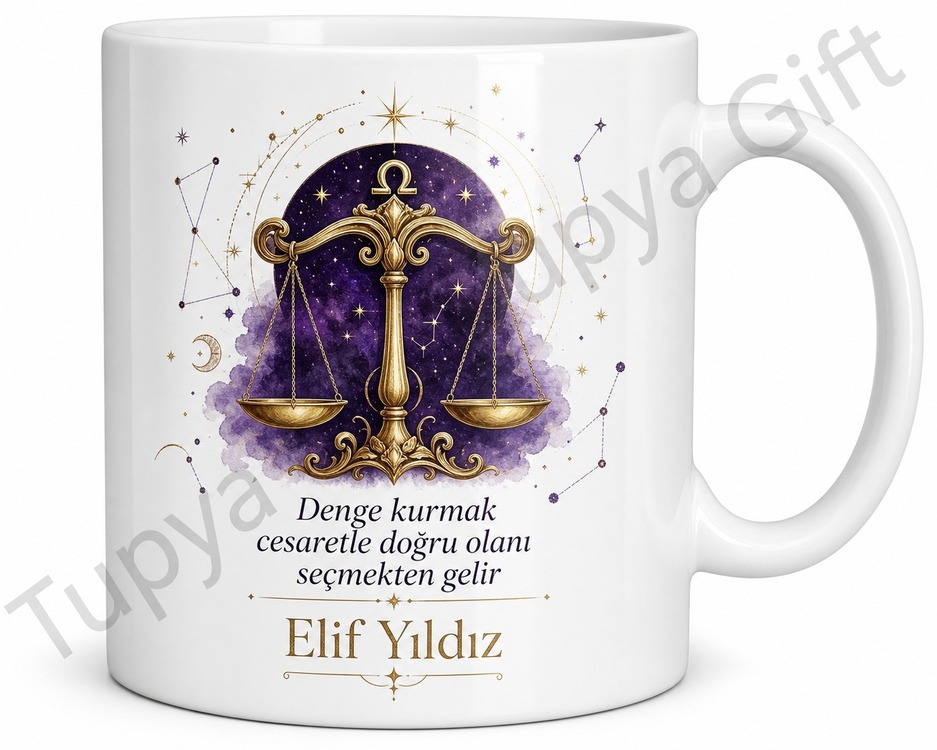 Terazi Burcu Temalı Baskılı Kupa Bardak Hediye Astroloji Burç Kupası