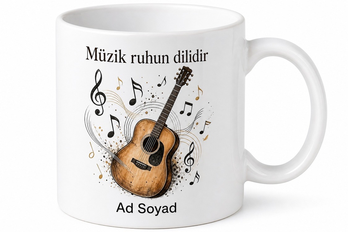 Gitar Çizimli Akustik Müzik Sevenlere Ritim Temalı Kupa Bardak Hediye