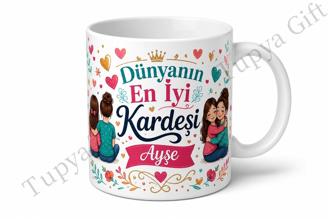 Kardeşe Hediye İsme Özel Baskılı Kupa Bardak Doğum Günü Hediyesi