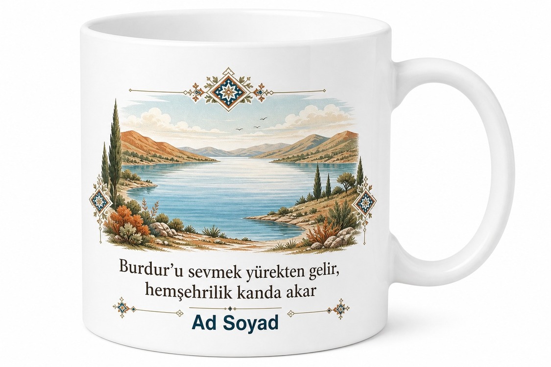 Burdurlu Hemşehriye Özel İsimli Baskılı Kupa Bardak Burdur Hediye