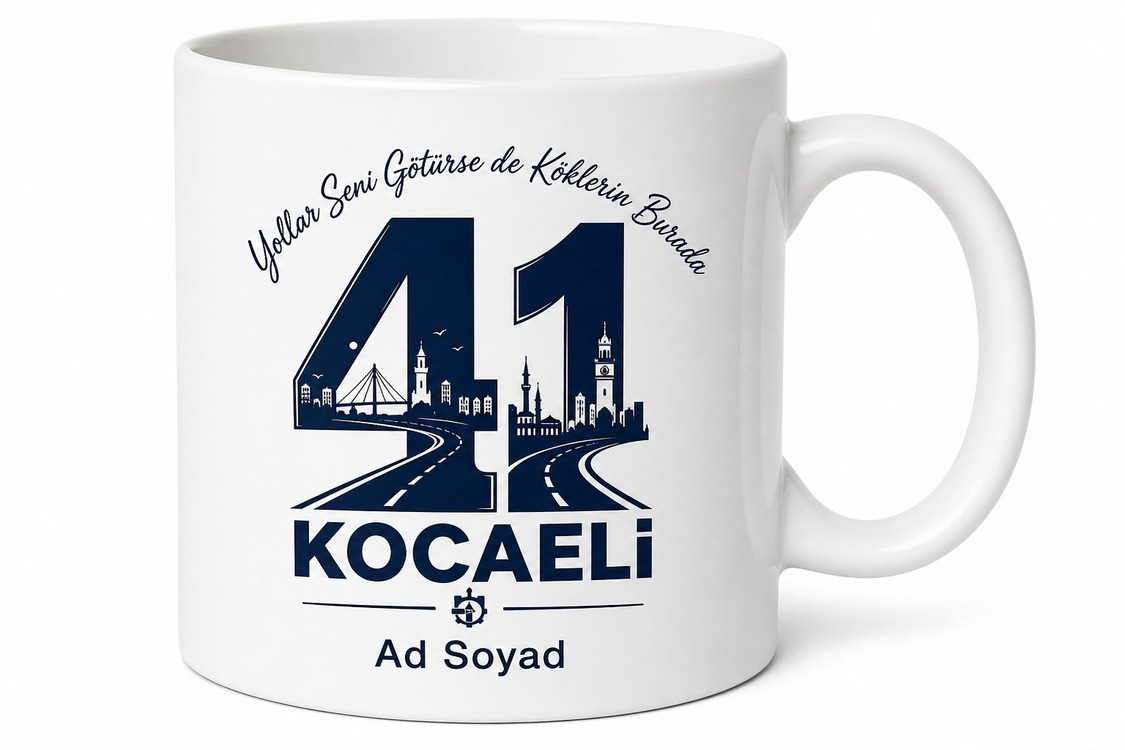 Kocaelili Arkadaşa Plakalı Baskılı Kupa Bardak 41 Plaka Hediye