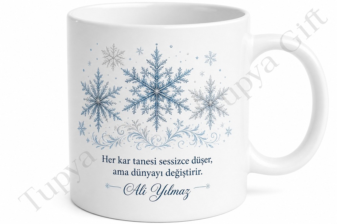 Kar Tanesi Temalı Kış Baskılı Kupa Bardak Hediye Porselen Mug
