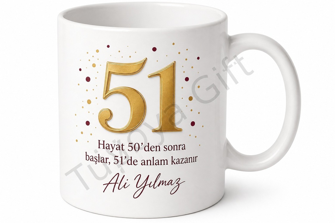 Kişiye Özel İsimli 51 Yaş Doğum Günü Hediyesi Kupa Bardak