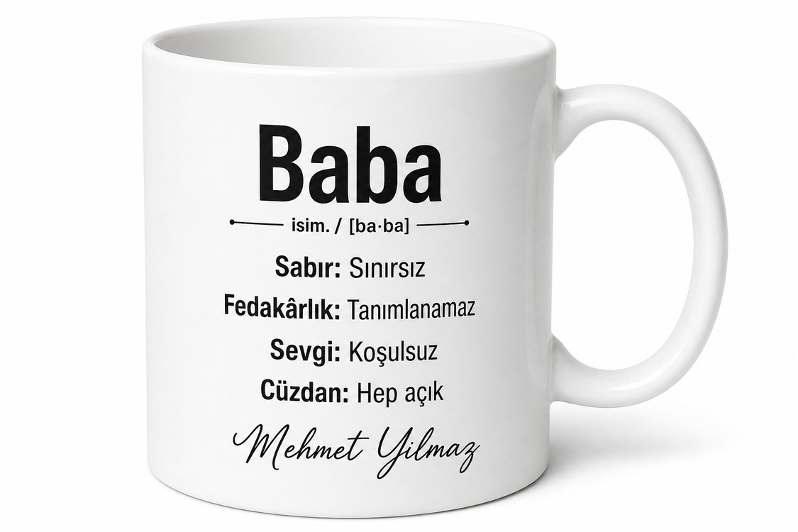 Baba Sözlüğü Yazılı Eğlenceli Kupa Bardak Babalar Günü Hediyesi