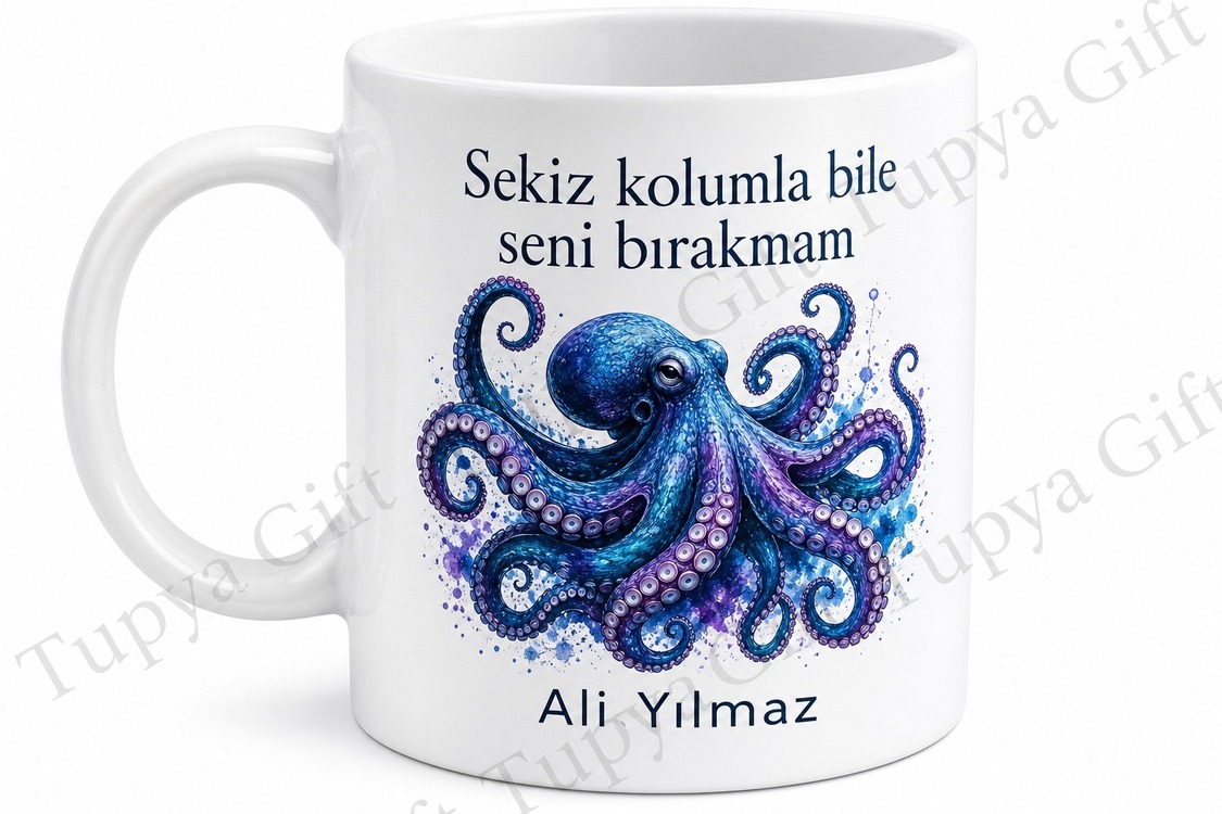 Ahtapot Temalı Baskılı Kupa Bardak Hediye Deniz Severlere Özel Tasarım