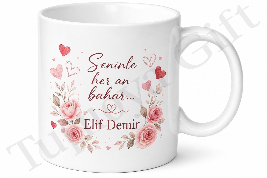 Sevgili İçin Kişiye Özel İsimli Baskılı Kupa Bardak Romantik Hediye