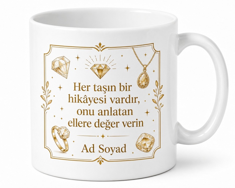 Kuyumcuya Hediye Altın Sarısı Işıltılı Özel Tasarım Kupa Bardak