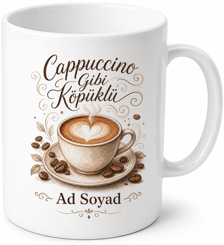 Cappuccino Gibi Köpüklü Yazılı Baskılı Kupa Bardak Kahve Hediye
