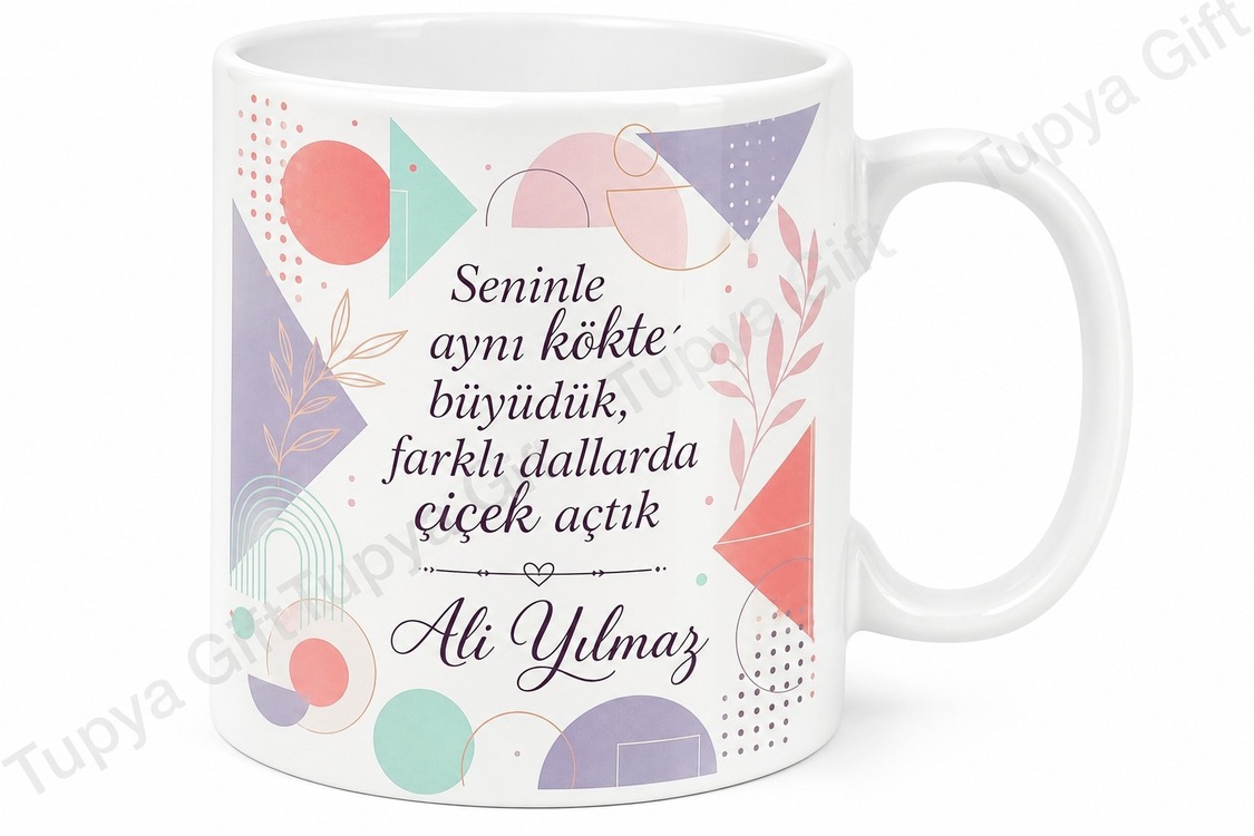 Kardeş İçin Karışık Desenli Baskılı Kupa Bardak Aile Hediyesi Özel Tasarım