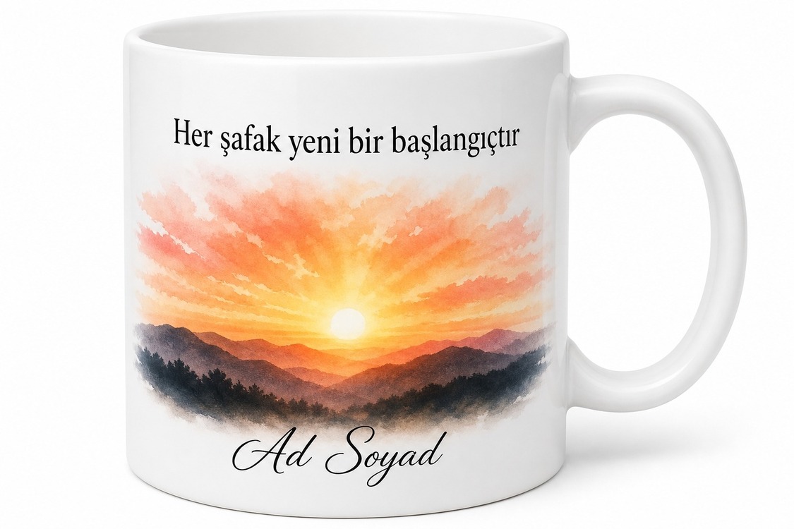 İsimli Şafak Temalı Özel Baskılı Kupa Bardak Hediye Porselen Mug
