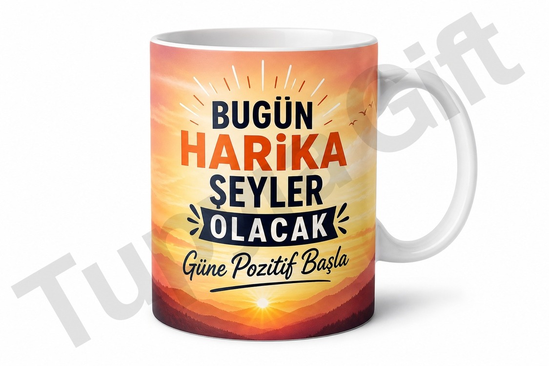 Sabah Motivasyonu Pozitif Söz Yazılı Baskılı Kupa Bardak Hediye Porselen Mug
