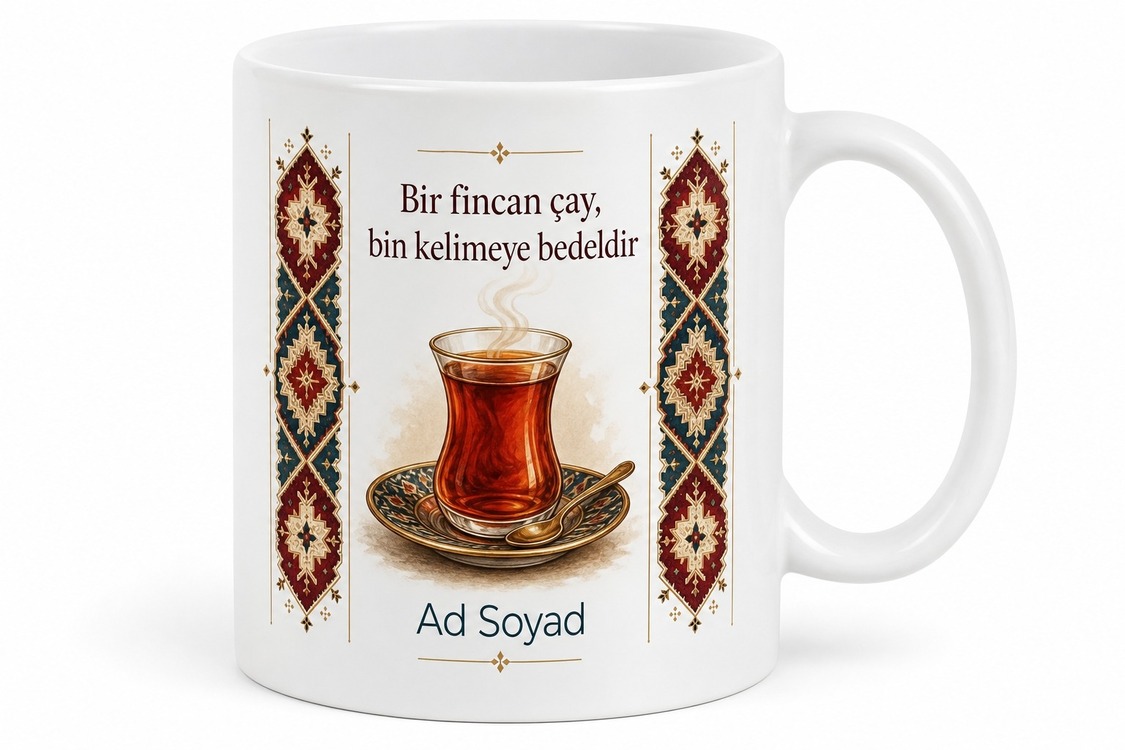 Uşak Çay Molası Tasarımlı Kupa Bardak Özel Baskılı Hediye