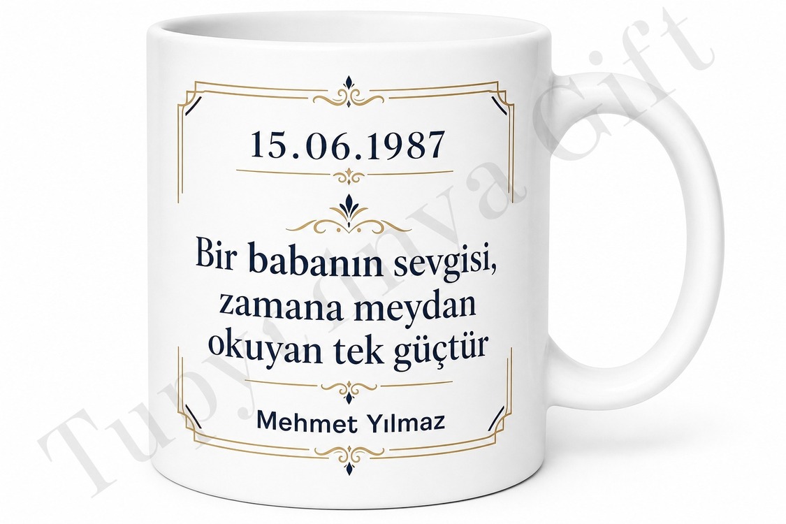 Babalar Günü Hatırası Tarih Yazılı Özel Tasarım Kupa Bardak Hediye
