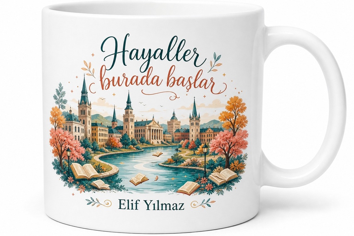 Eskişehir Öğrenci Şehri Temalı Baskılı Kupa Bardak Hediye Porselen Mug