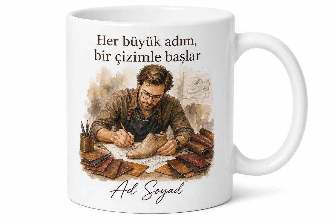 Ayakkabı Tasarımcısı Kalıp Çizim Malzeme Seçen İsim Yazılı Kupa Bardak Hediye