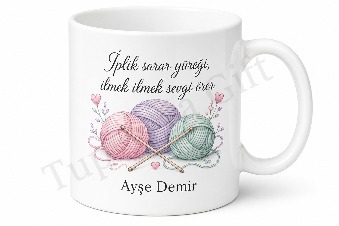 Örgü Seven Kadına Hediye Baskılı Kupa Bardak Özel Tasarım Porselen
