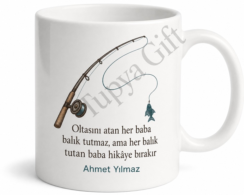Balıkçı Babaya Özel Tasarım Kupa Bardak Babalar Günü Hediyesi Balıkçılık Temalı