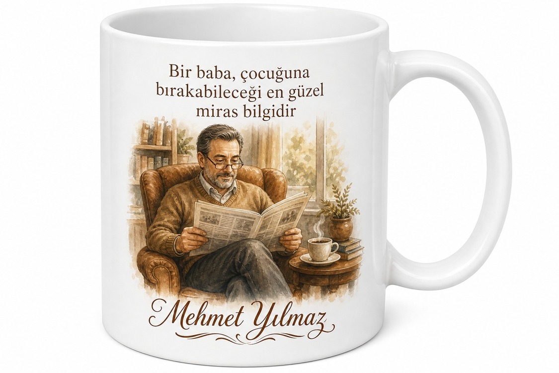 Baba Gazete Okuyor Temalı Kupa Bardak Babalar Günü Hediyesi Özel Tasarım