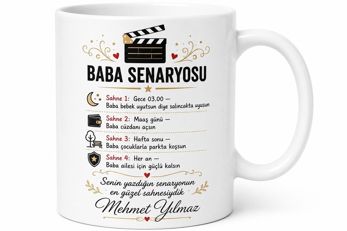 Baba Senaryosu Yazılı Eğlenceli Kupa Bardak Babalar Günü Hediye