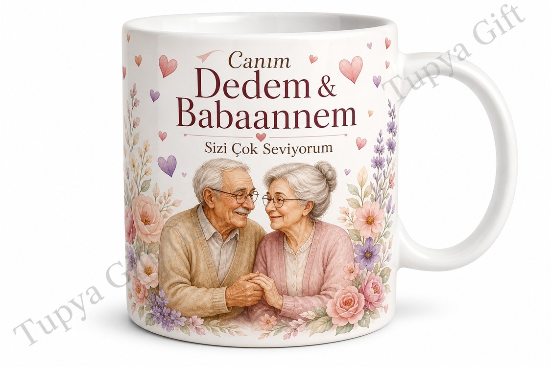Dede ve Babaanneye Hediye Kişiye Özel Baskılı Sevgi Kupa Bardak Porselen