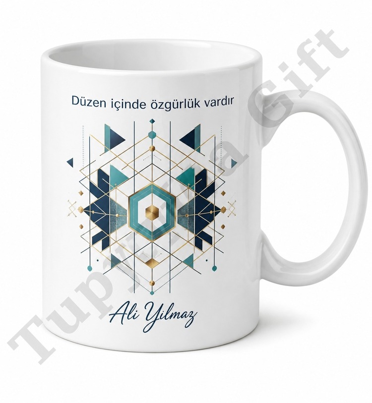 Geometrik Desenli Kişiye Özel Baskılı Kupa Bardak Hediye