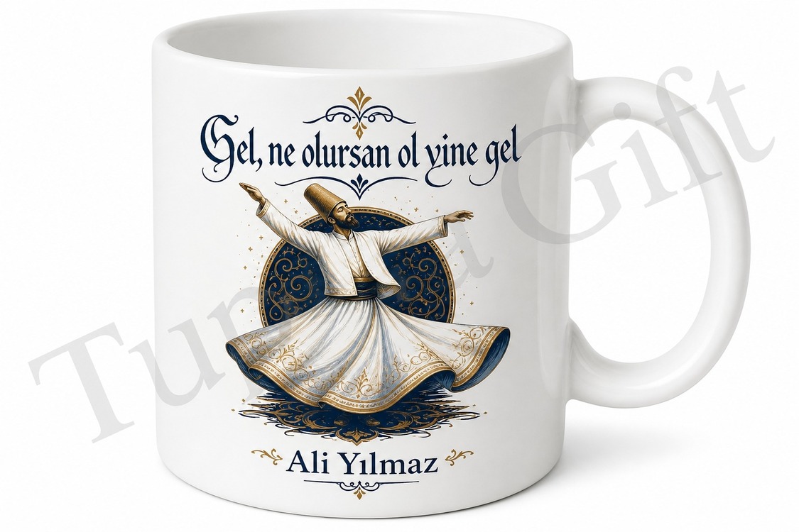 Semazen Desenli Baskılı Kupa Bardak Hediye Mevlana Tasarım Porselen Mug