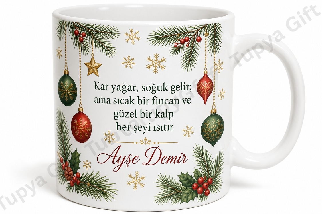 Noel Temalı Yılbaşı Hediyesi Özel Baskılı Porselen Kupa Bardak Yeni Yıl Hediye