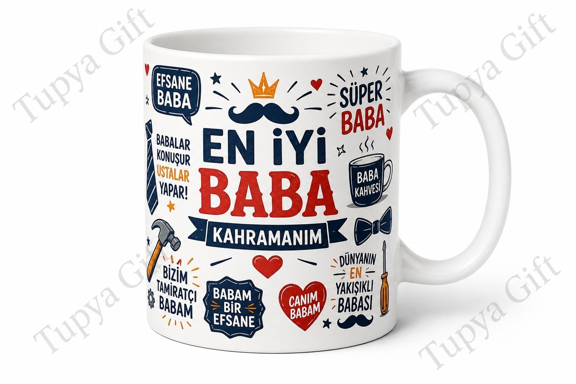Babaya Komik Yazılı Kupa Bardak Hediye Babalar Günü Baskılı Porselen Mug