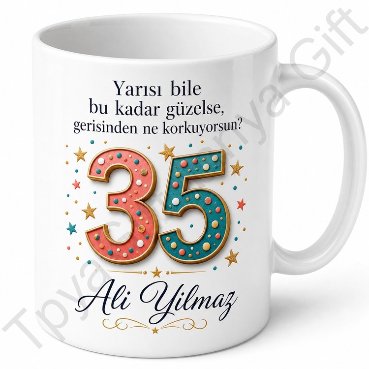 Yarı Yol Kutlaması 35 Yaş Doğum Günü Özel Tasarım Kupa Bardak Hediye