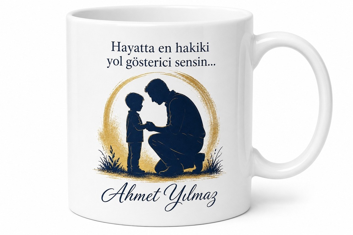 Minnettar Evlat Babaya Hediye Kupa Bardak Babalar Günü Özel Baskılı Porselen