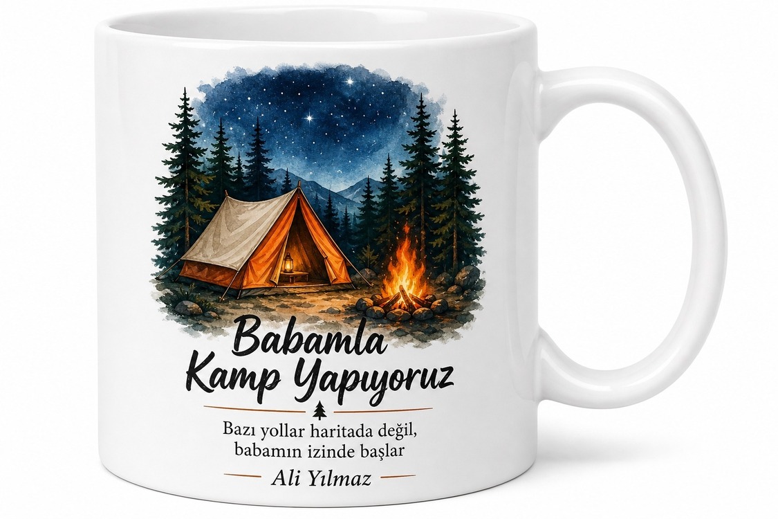 Babamla Kamp Yapıyoruz Yazılı Kupa Bardak Babalar Günü Hediyesi