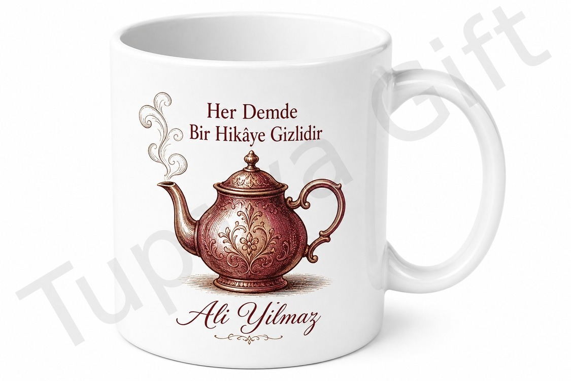 Çaydanlık Temalı Baskılı Kupa Bardak Hediye Çay Severlere Özel Tasarım