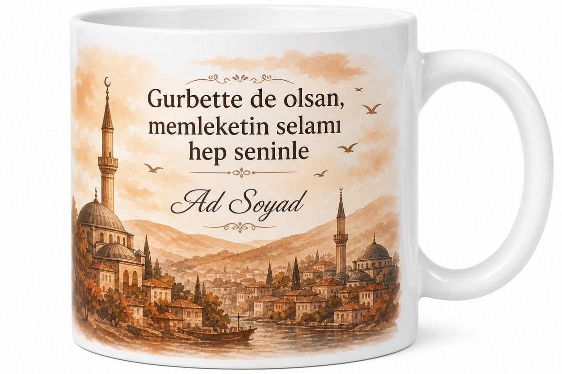 Gurbette Memleket Selamı Yazılı Baskılı Kupa Bardak Özel Tasarım Hediye