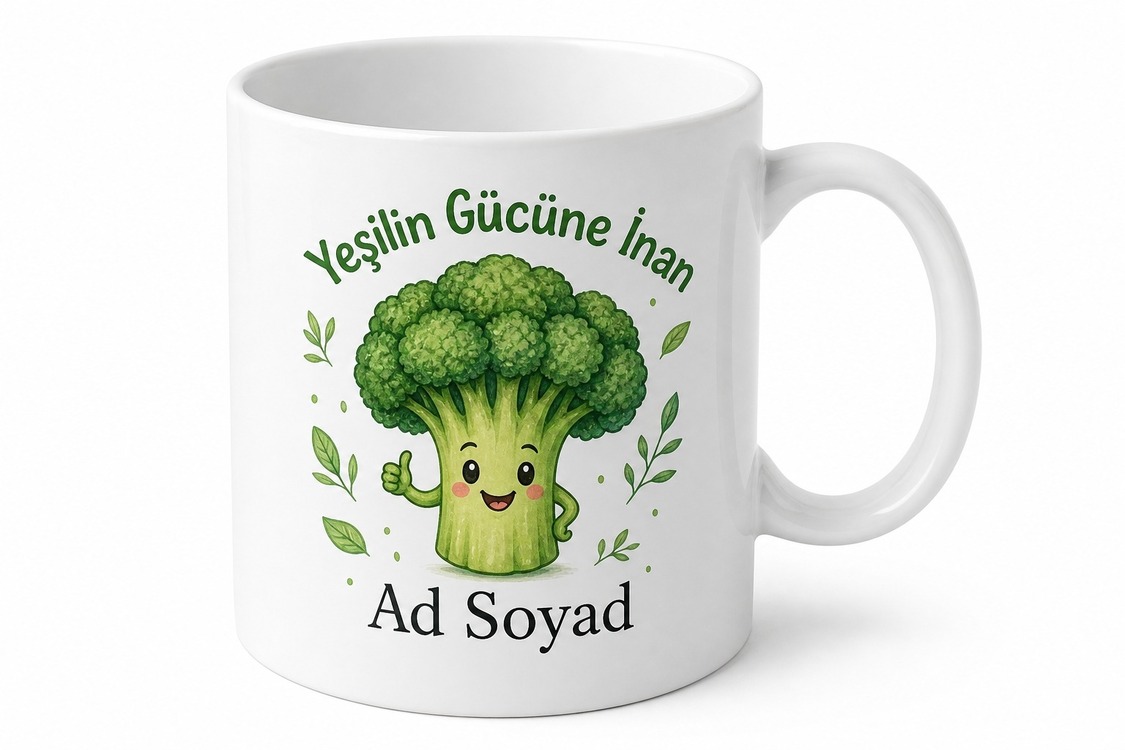 Brokoli Temalı Baskılı Kupa Bardak - Sağlıklı Yaşam Hediye Porselen Mug