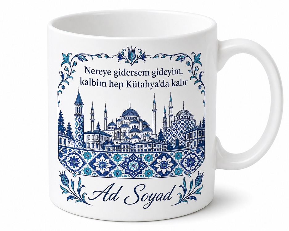 Kütahya Memleket Temalı Kişiye Özel Baskılı Kupa Bardak Hediye