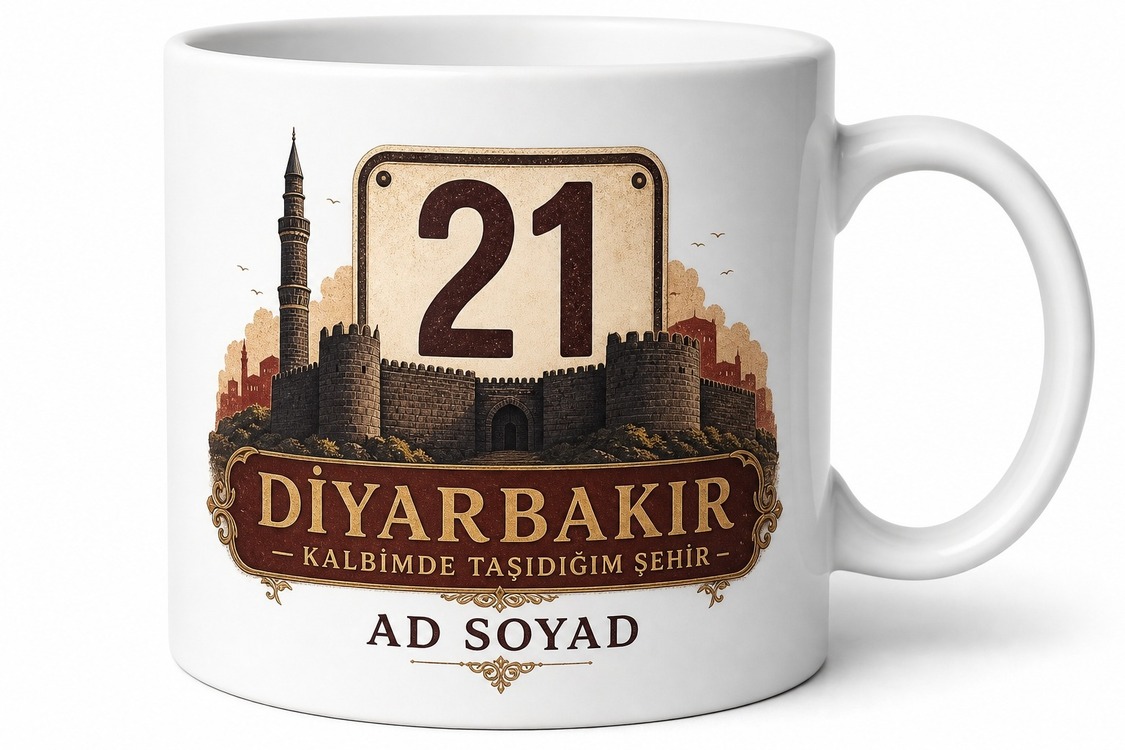 Plakalı Diyarbakır Temalı Baskılı Kupa Bardak Hediye Porselen Mug