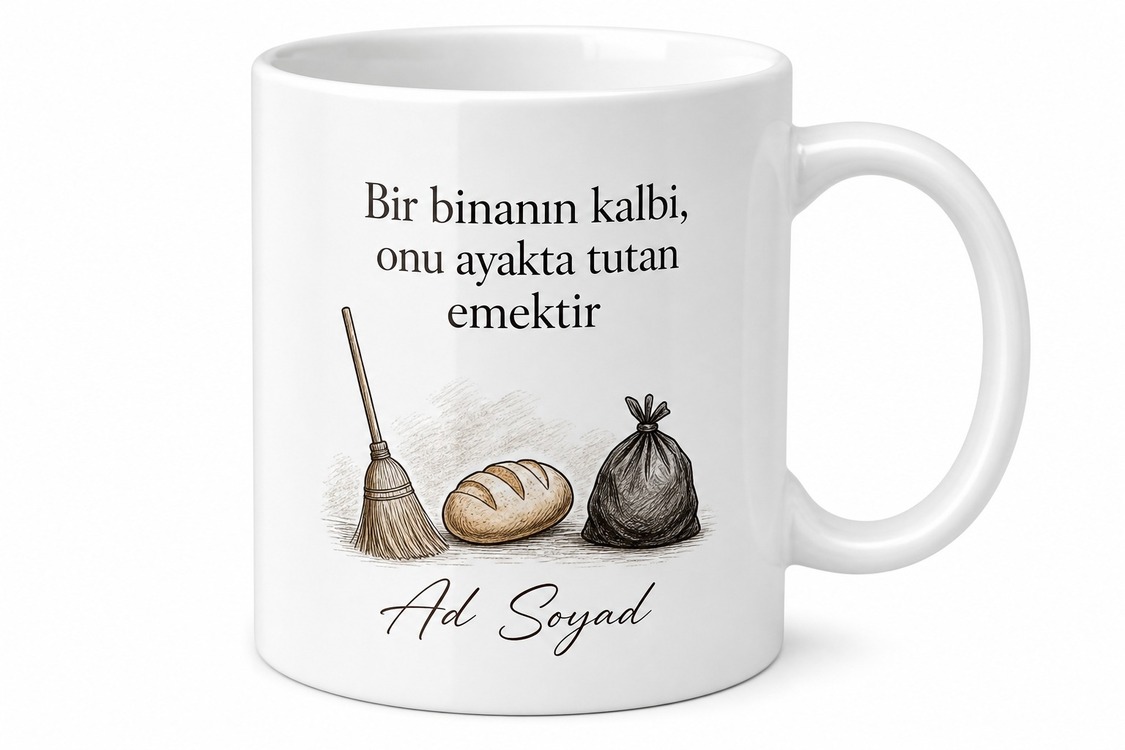 Apartman Görevlisi Kapıcı Sabah Çöpü Alan Ekmek Dağıtan Emek Kupa Bardak Hediye