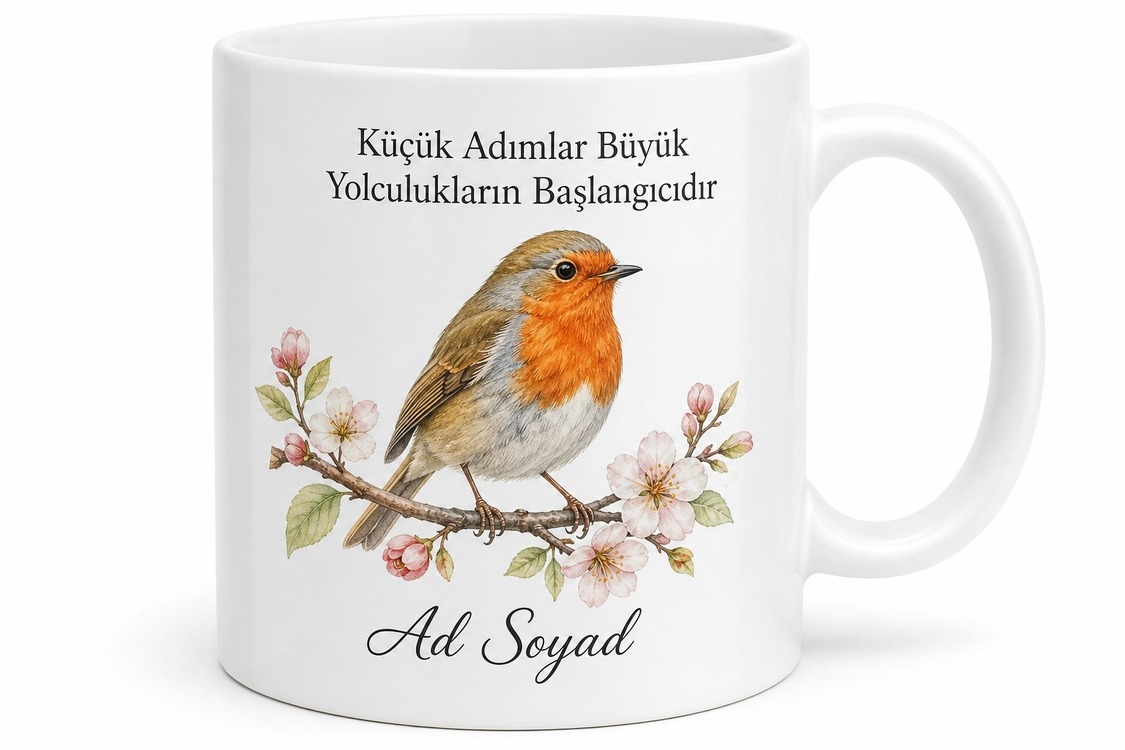 Robin Temalı Özel Tasarım Baskılı Kupa Bardak Hediye Porselen Mug