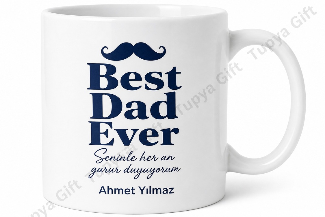 Best Dad Ever Yazılı İngilizce Kupa Bardak Babalar Günü Hediyesi Baskılı