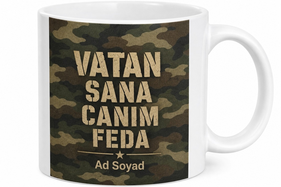 Askerlere Hediye Kamuflaj Desenli Kişiye Özel Baskılı Kupa Bardak