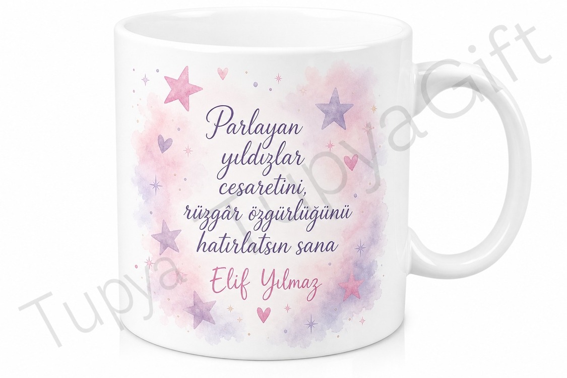 Kız Çocuğuna Hediye İsimli Baskılı Kupa Bardak Özel Tasarım Porselen