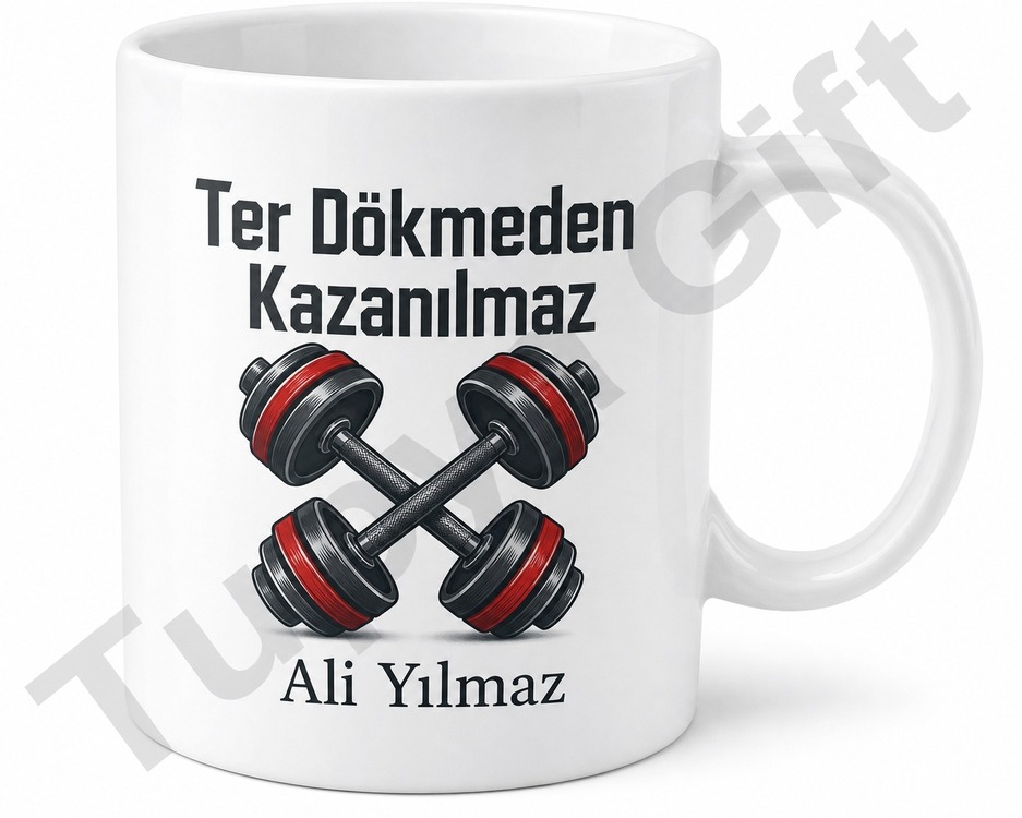 Dambıl Temalı Spor Sever Hediyesi Özel Tasarım Baskılı Porselen Kupa Bardak