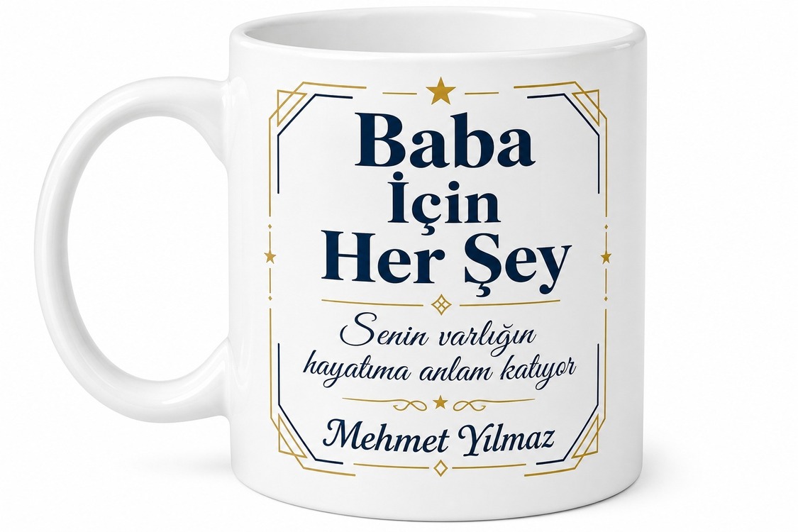 Baba İçin Her Şey Yazılı Kupa Bardak Babalar Günü Özel Hediye Porselen