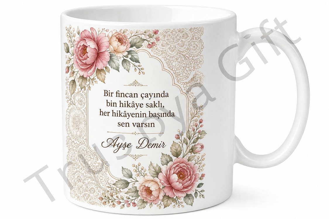 Anneanne İçin Karışık Desenli Baskılı Kupa Bardak Aile Hediyesi Özel Tasarım