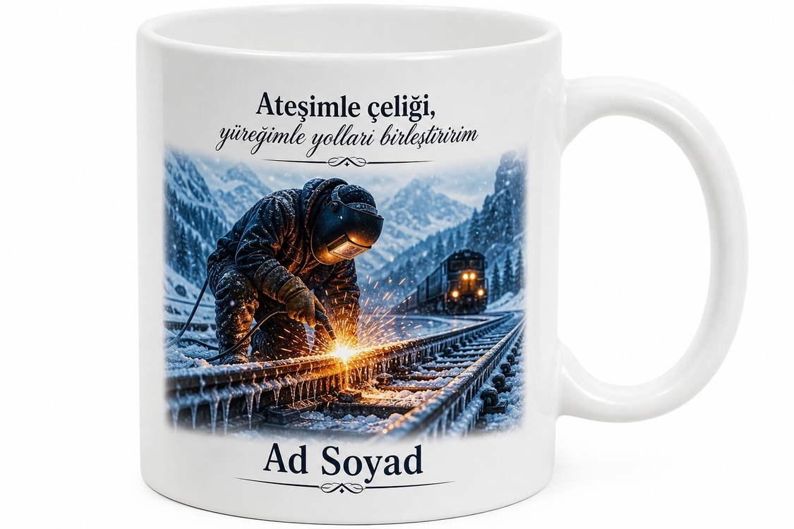 Demiryolu Ray Kaynakçısı Donan Rayları Ateşle Birleştiren Kupa Bardak Hediye