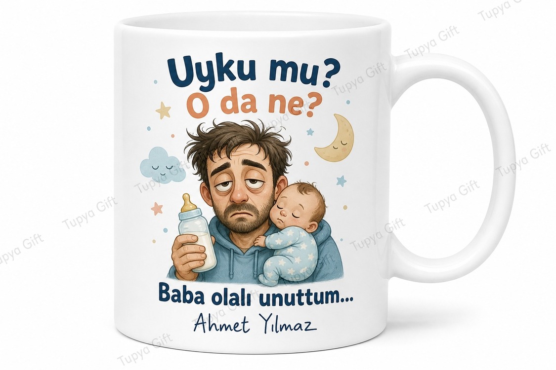 Uyumayan Baba Yazılı Komik Kupa Bardak Babalar Günü Hediyesi Özel Tasarım