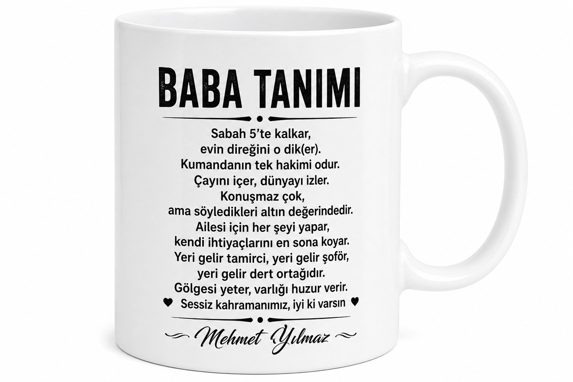 Baba Tanımı Yazılı Komik Kupa Bardak Babalar Günü Hediyesi Özel Tasarım