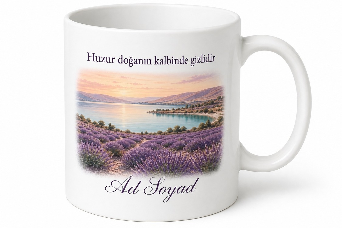 Burdur Lavanta ve Göl Temalı Kupa Bardak Özel Tasarım Hediye Bardak